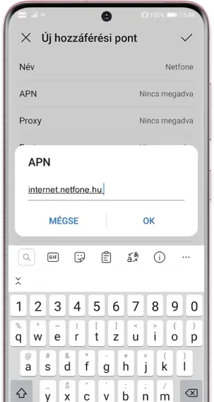 Az APN sor megnyomását követően tudod megadni az APN címet: <b>internet.telekom</b>